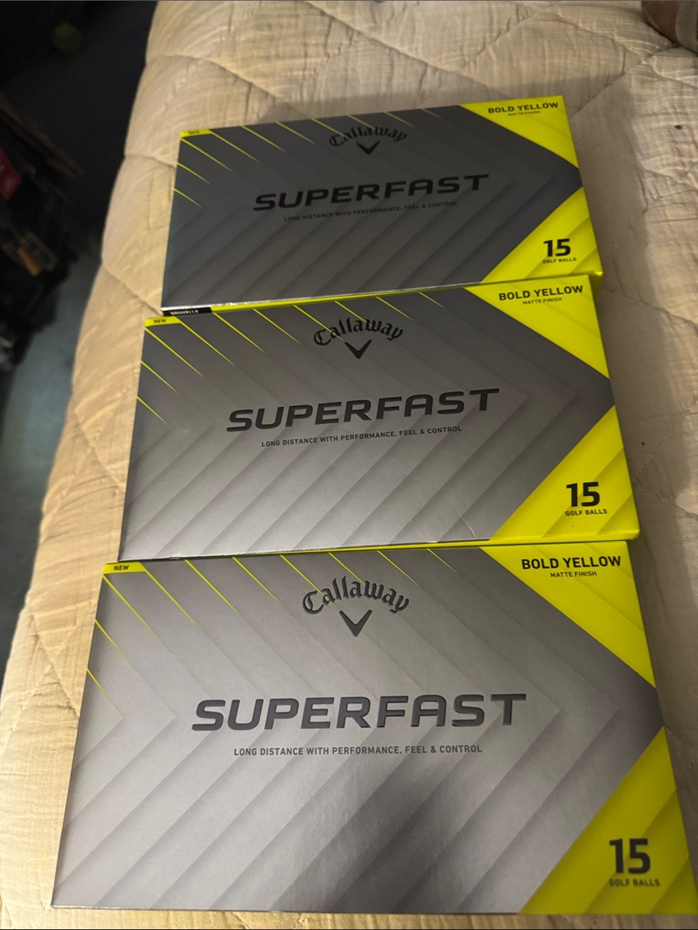 Callaway Superfast Golf Ball Boxes - Gray & Bold Yellow 3 boxes 45 balls
